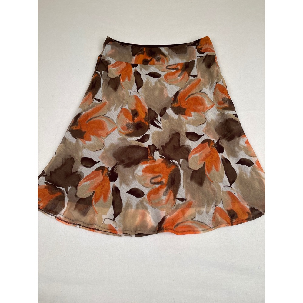 Cato Womens Floral A-Line Skirt Orange Brown‎ Chiffon Lined Size 12